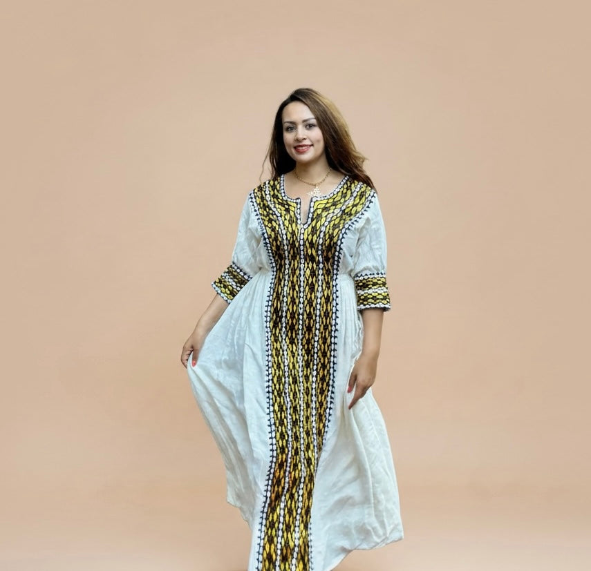LK-W-002 - Fetel Dress & Netela (Scarf), Eje Tilf (Hand Embroidery)