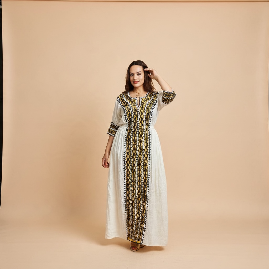 LK-W-002 - Fetel Dress & Netela (Scarf), Eje Tilf (Hand Embroidery)