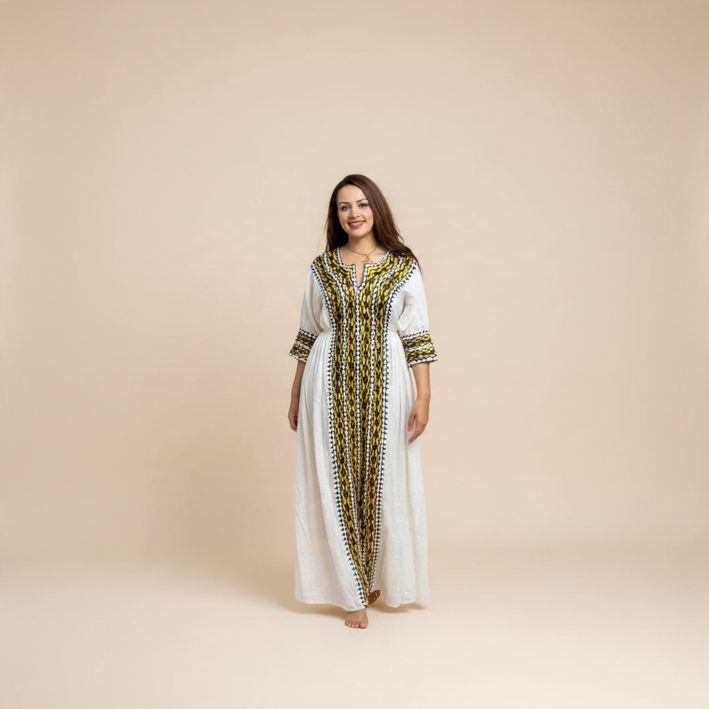 LK-W-002 - Fetel Dress & Netela (Scarf), Eje Tilf (Hand Embroidery)