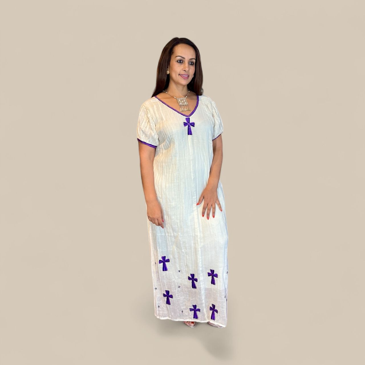 LK-W-016 -  Long Free Menen Dress and Netela